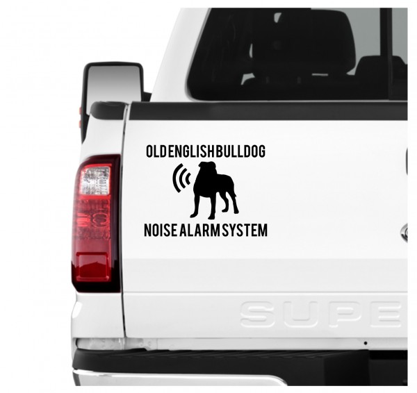 Old English Bulldog Noise Alarmsystem Auto Aufkleber Hund Folie Wandtattoo Tattoo Sticker OEB Olde Englische Bulldogge