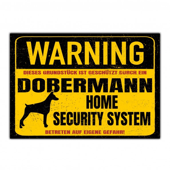 Dobermann Dobi Dobie Dog Schild Warning Security System Türschild Hundeschild Warnschild