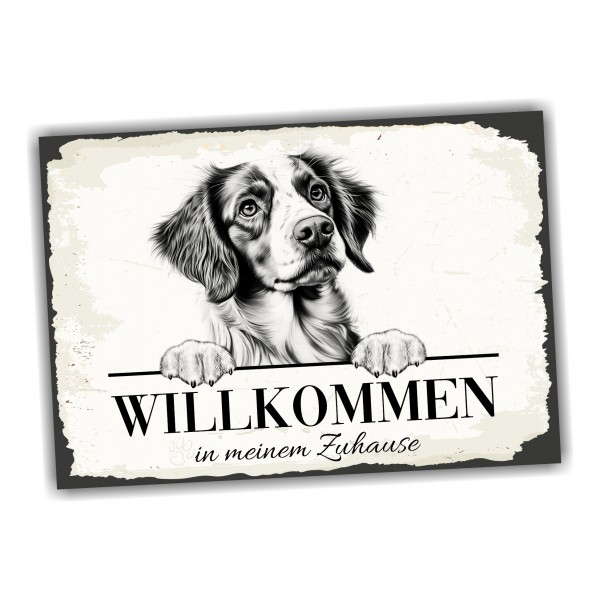 Hundeschild Willkommen Zuhause Epagneul Breton Schild Achtung Spruch