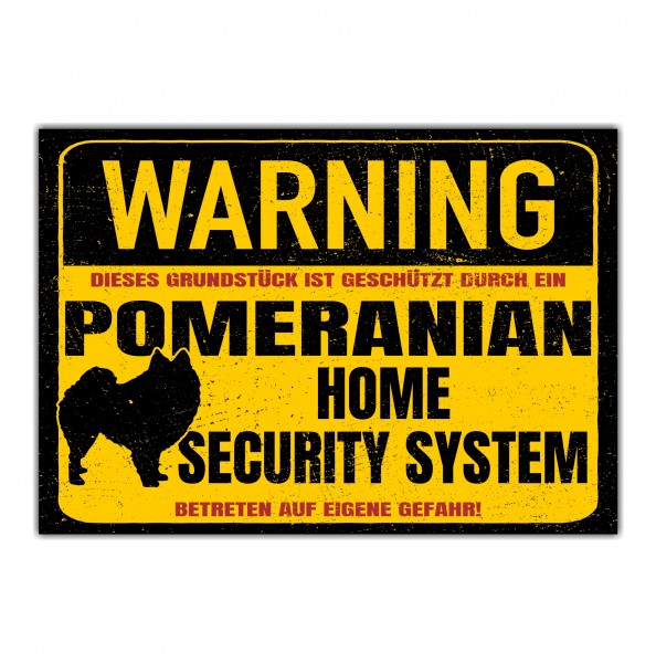Schild Pomeranian Pom Zwergspitz Warning Security System Türschild Hundeschild Warnschild Hund