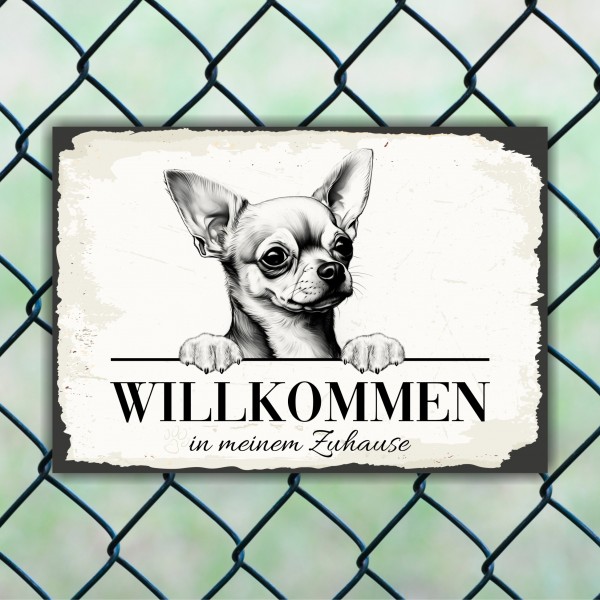 Hundeschild Willkommen Zuhause Chihuahua Schild Achtung Spruch Türschild