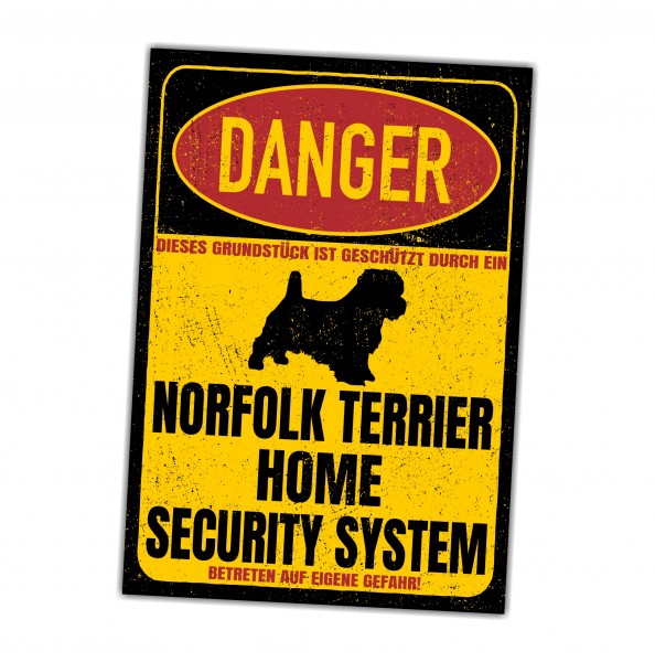 Norfolk Terrier Norfork Türschild Danger Security System Warnschild Hund Schilder Hundeschild