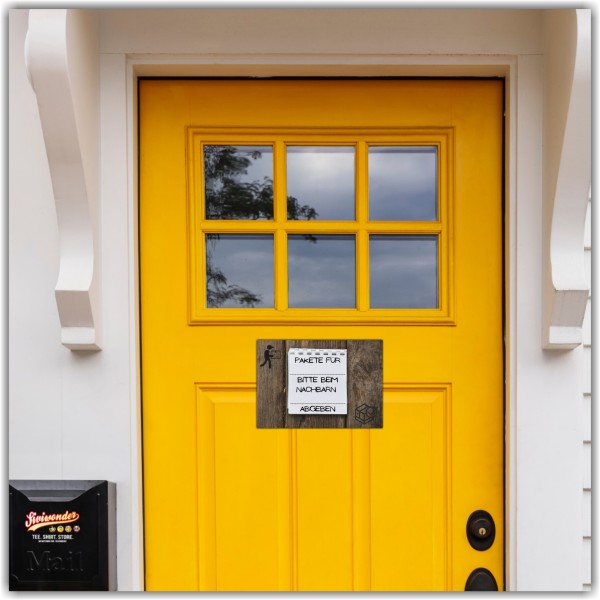 Pakete bitte beim Nachbarn .......... abgeben Schild Notiz Design Versand - Abstellgenehmigung - Ablageort - GarageSpruch Türschild Warnschild Metallschild