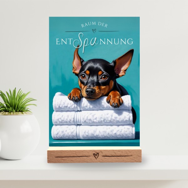 Hundeschild Deko Badezimmer Wellness Zwergpinscher Pinscher Schild Spruch