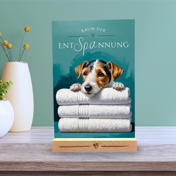 Hundeschild Deko Badezimmer Wellness Foxterrier Schild Spruch