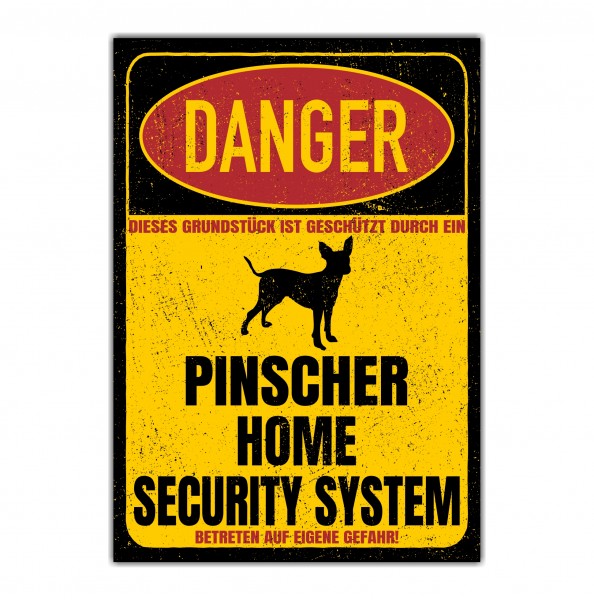 Pinscher Zwergpinscher Min Pin Miniature Türschild Danger Security System Warnschild Hund Schilder Hundeschild