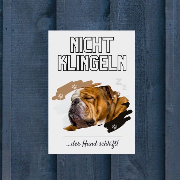 Englische Bulldogge Hund nicht klingeln schlafen Schild Dog Hund Spruch Türschild Hundeschild Wall Art Gefährte
