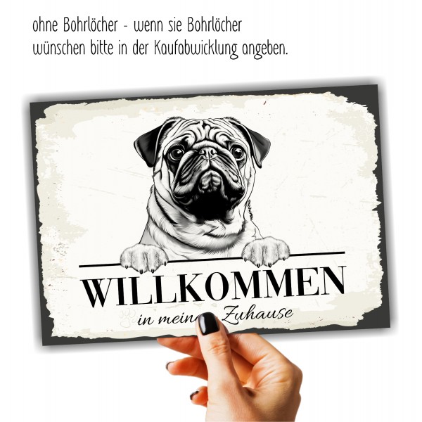 Hundeschild Willkommen Zuhause Mops Pug Schild Achtung Spruch
