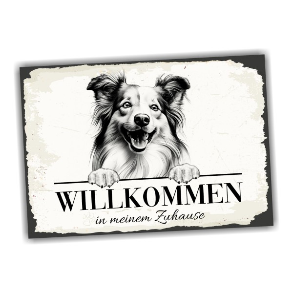 Hundeschild Willkommen Zuhause Sheltie Shetland Sheepdog Schild Achtung