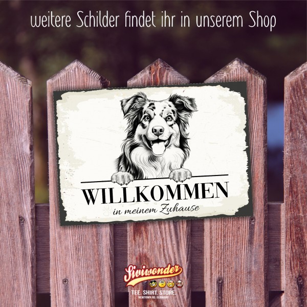 Hundeschild Willkommen Zuhause Aussie Terrier Schild Achtung Zaun Frau Spruch Türschild Hundeschild Warnschild Design by Siviwonder