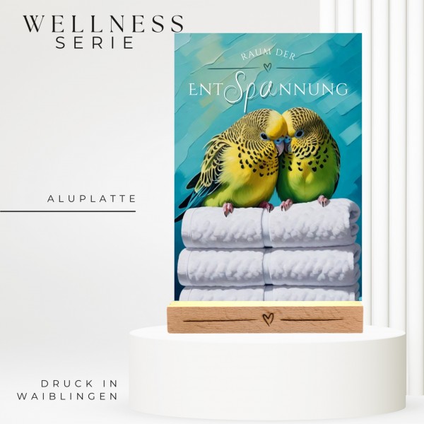 Wellensittich Schild Wellness Handtuch Entspannung Schild Spruch