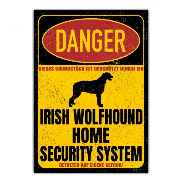 Irish Wolfhound Irischer Wolfshund Dog Türschild Danger Security System Warnschild Hund Schilder Hundeschild