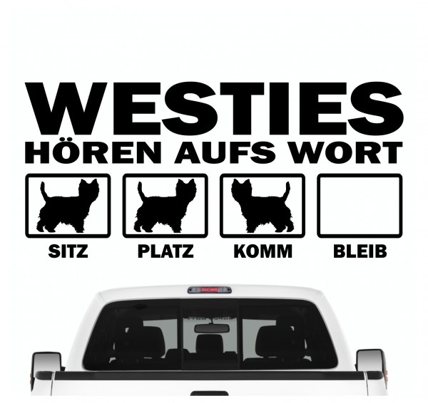Westie West Highland White Terrier Roseneath Westy Hört aufs Wort Hunde Aufkleber Sticker Autoaufkleber Wandtattoo Tattoo