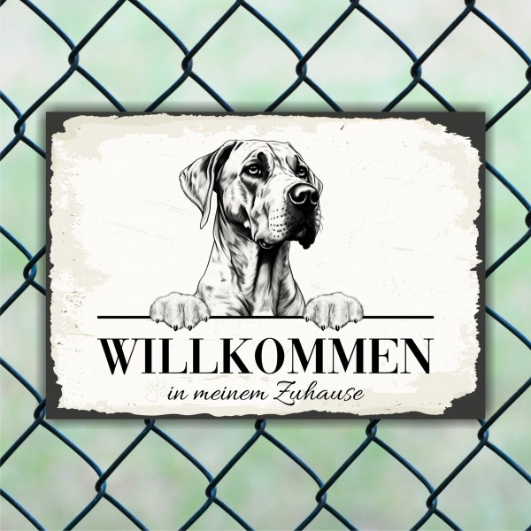 Hundeschild Willkommen Zuhause Dogge deutscheSchild Achtung Spruch