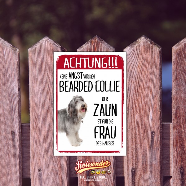 Bearded Collie Schild Achtung Zaun Frau Spruch Türschild Hundeschild Warnschild Fun