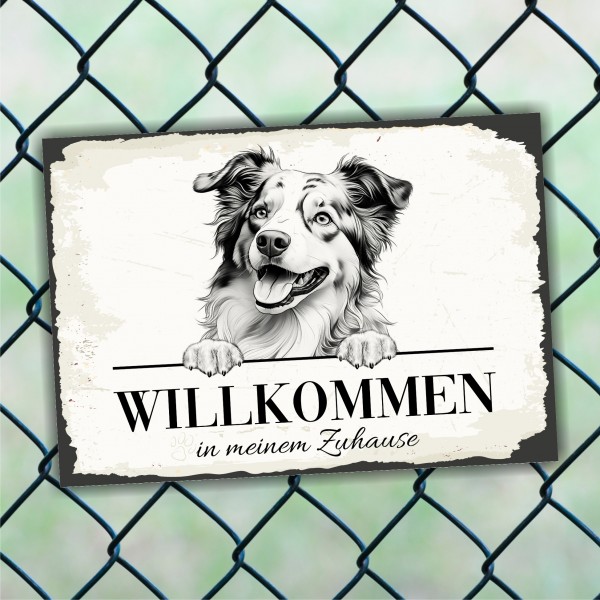 Hundeschild Willkommen Zuhause Aussie Terrier Schild Achtung Zaun Frau Spruch Türschild Hundeschild Warnschild Design by Siviwonder