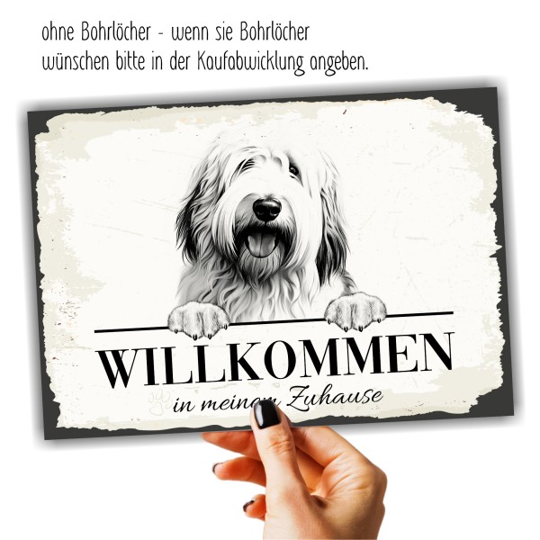 Hundeschild Willkommen Zuhause Bobtail Schild Achtung Spruch
