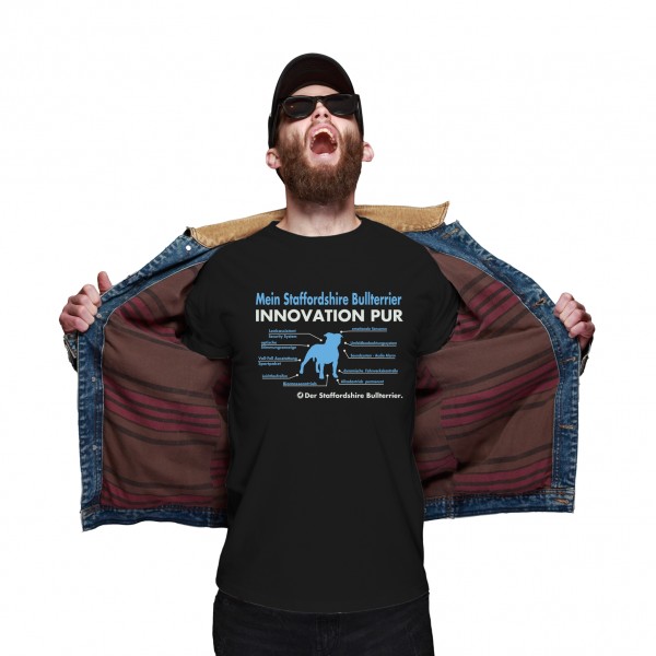 Staffordshire Bullterrier Unisex T-Shirt Innovation Hundemotiv AmStaff Pit Bull Schwarz
