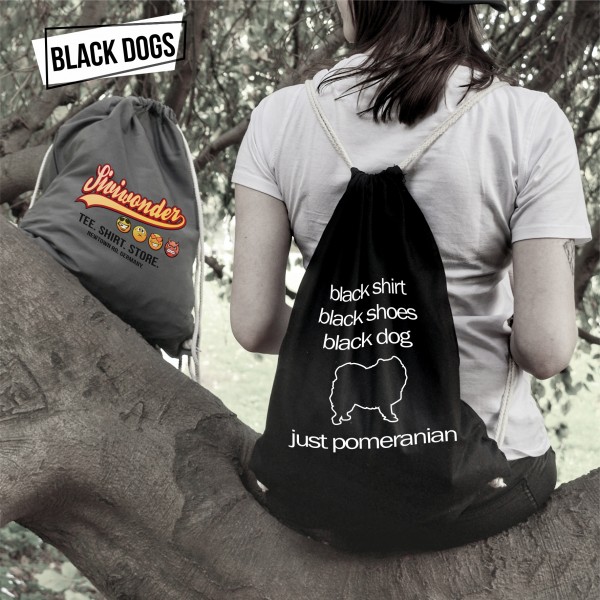 Pomeranian Turnbeutel Black Dog Hundemotiv Kleinspitz Pom Enano Nain Deutsch Zwers PomPom