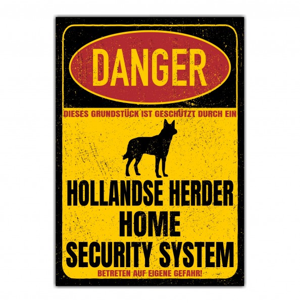 Hollandse Herder Herdershond Holländischer Schäferhund Dog Türschild Danger Security System Warnschild Hund Schilder Hundeschild happy Design by Siviwonder