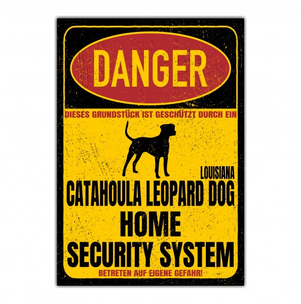 Louisiana Catahoula Leopard Dog LCLD Cur Dog Türschild Danger Security System Warnschild Hund Schilder Hundeschild