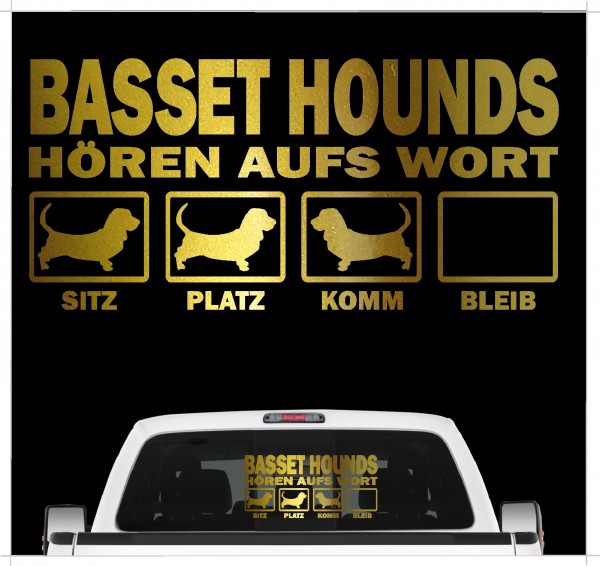 Basset Hound Hush Puppy Dog Hört aufs Wort Hunde Aufkleber Sticker Autoaufkleber