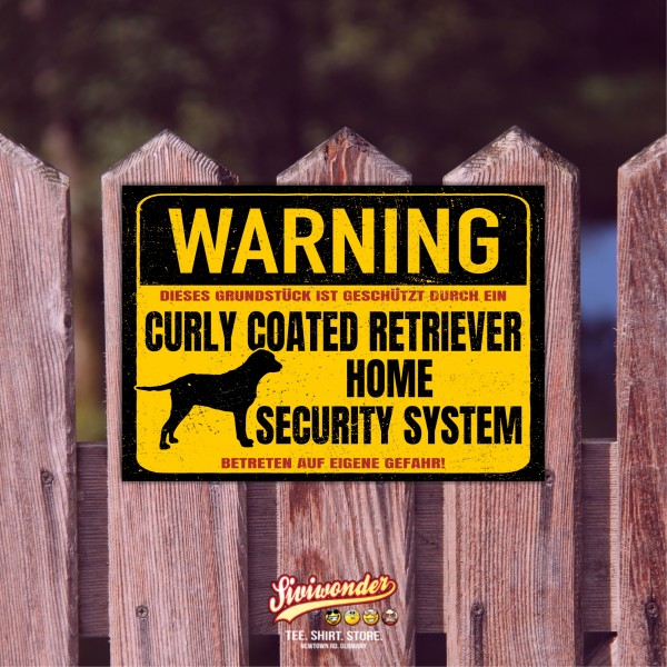 Curly Coated Retriever Dog Schild Warning Security System Türschild Hundeschild Warnschild Warnung