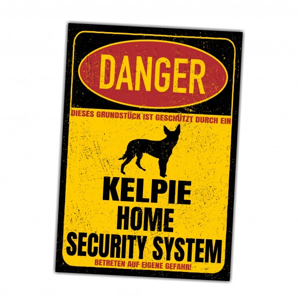 Kelpie Australian Barb Dog Türschild Danger Security System Warnschild Hund Schilder Hundeschild happy Design by Siviwonder