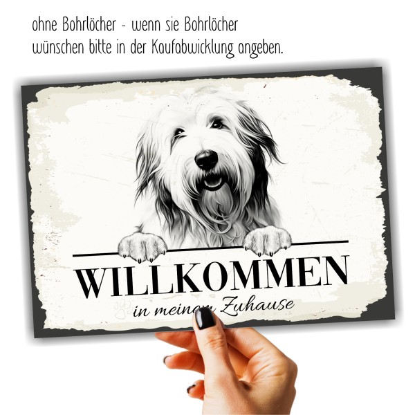 Hundeschild Willkommen Zuhause Bobtail Schild Achtung Spruch