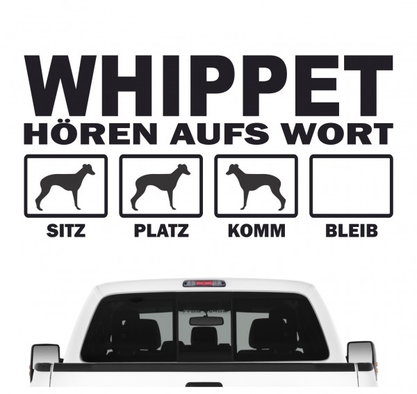 Whippet Windhund Snap dog Hört aufs Wort Hunde Aufkleber Sticker Autoaufkleber Wandtattoo Tattoo