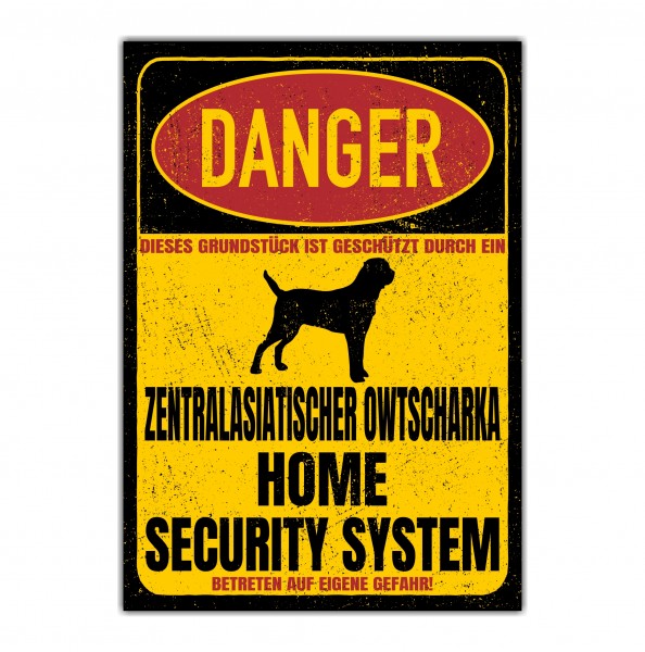 Zentralasiatischer Owtscharka Mittelasiatischer Schäferhund Danger Security System Warnschild Hund Schilder Hundeschild