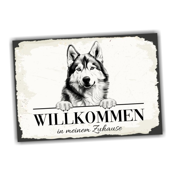 Hundeschild Willkommen Zuhause Husky Siberian Schild Achtung Spruch