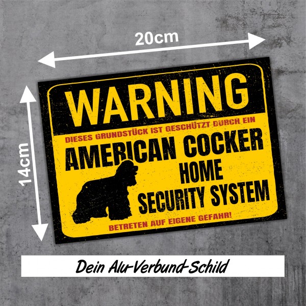 American Cocker Spaniel Dog Schild Warning Security System Türschild Hundeschild Warnschild