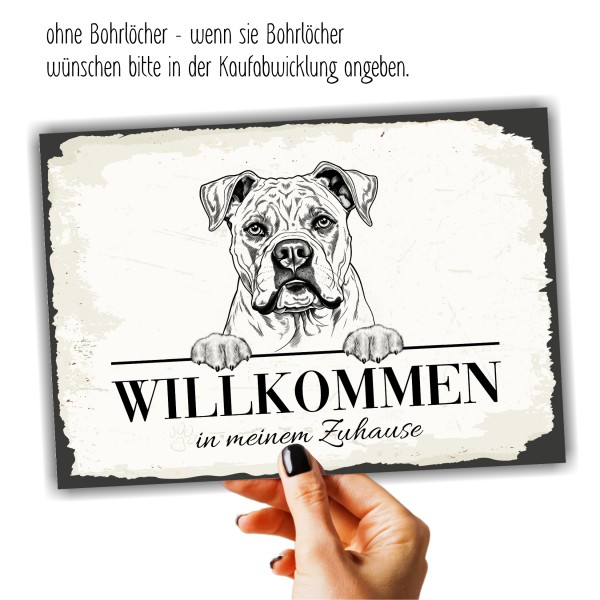 Hundeschild Willkommen Zuhause American Bulldog Schild Achtung Zaun Frau Spruch Türschild Hundeschild Warnschild Design by Siviwonder