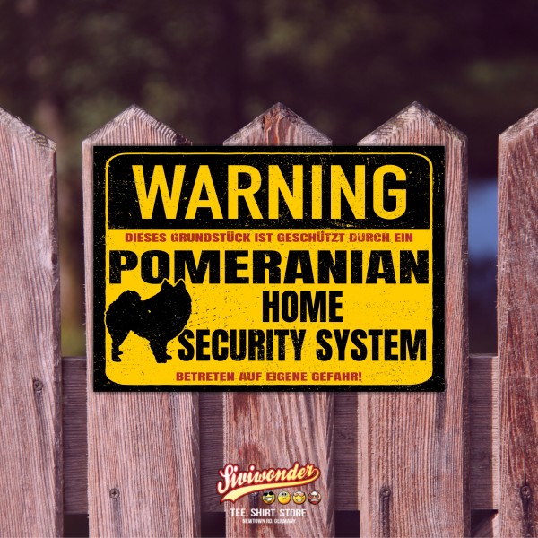 Schild Pomeranian Pom Zwergspitz Warning Security System Türschild Hundeschild Warnschild Hund