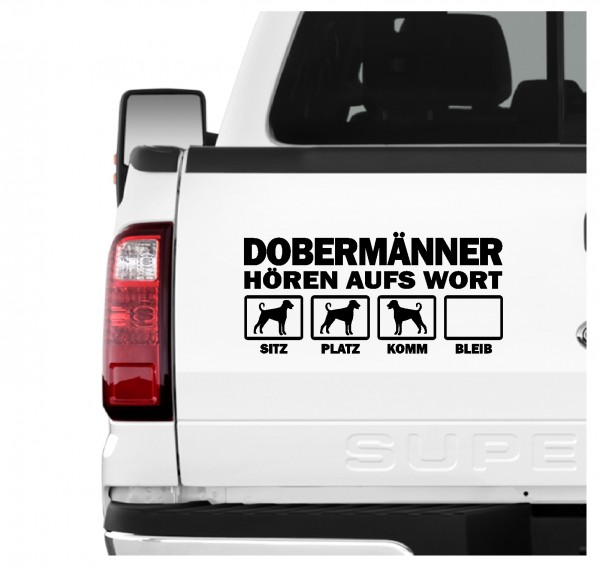 Dobermann Dobi Dobie Doberman Pinscher Hört aufs Wort Hunde Aufkleber Sticker Autoaufkleber