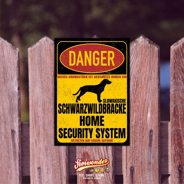 Slowakische Schwarzwildbracke Slovensky Kopov Jagdhund Türschild Danger Security System Warnschild Hund Schilder Hundeschild