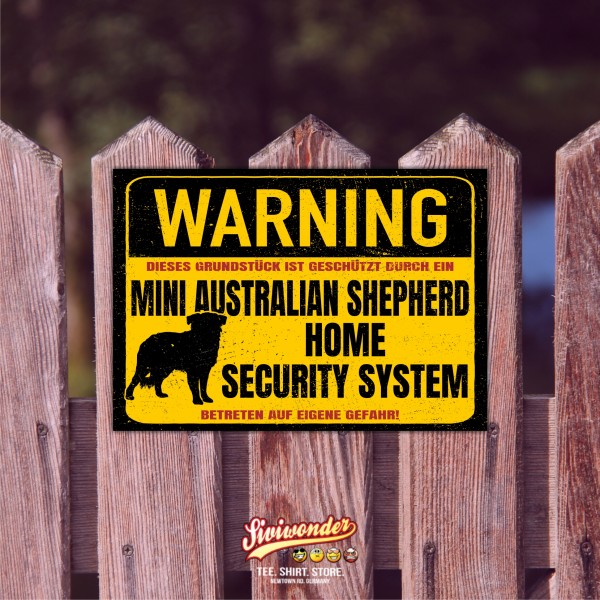 Miniature Australian Shepherd Mini Aussie Türschild Warning Security System Warnschild Hund Schilder Hundeschild