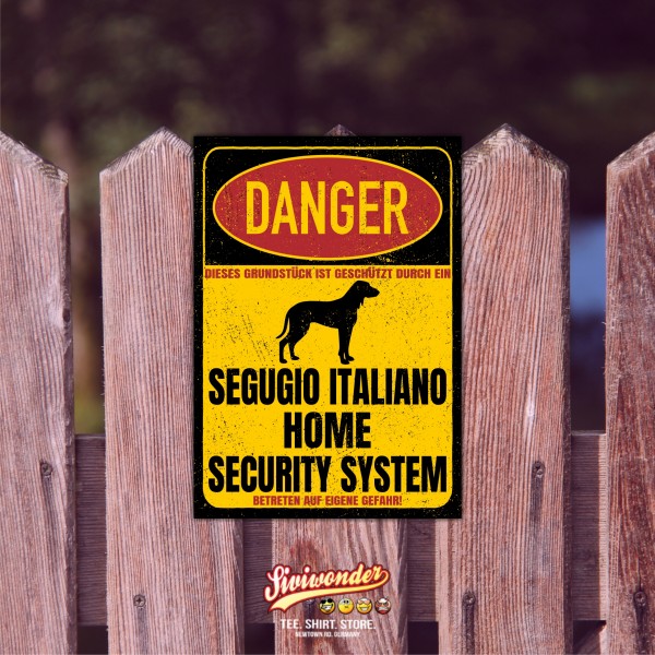 Segugio Italiano Laufhund Jagdhund Türschild Danger Security System Warnschild Hund Schilder Hundeschild