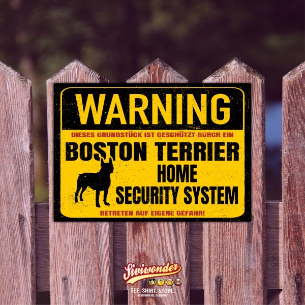 Boston Terrier Bostie Dog Schild Warning Security System Türschild Hundeschild Warnschild