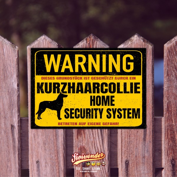 Kurzhaarcollie Collie Schild Warning Security System Türschild Hundeschild Warnschild Hund
