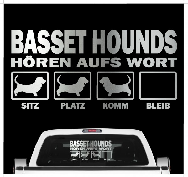 Basset Hound Hush Puppy Dog Hört aufs Wort Hunde Aufkleber Sticker Autoaufkleber
