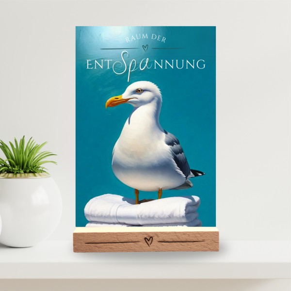 Möwe Meer Strand Schild Wellness Handtuch Entspannung Schild