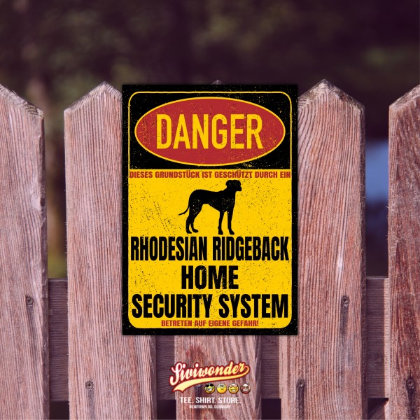 Rhodesian Ridgeback Türschild Danger Security System Warnschild Hund Schilder Hundeschild