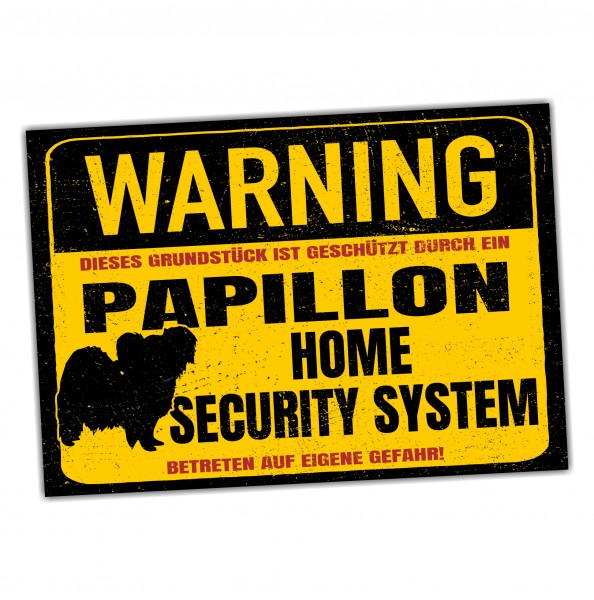 Schild Papillon Zwergspaniel Warning Security System Türschild Hundeschild Warnschild Hund