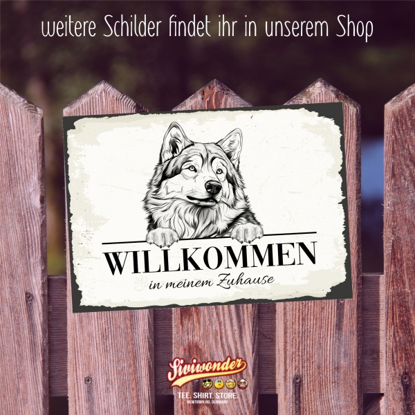 Hundeschild Willkommen Zuhause Alaskan Malamute Schild Achtung Zaun Frau Spruch Türschild Hundeschild Warnschild Design by Siviwonder