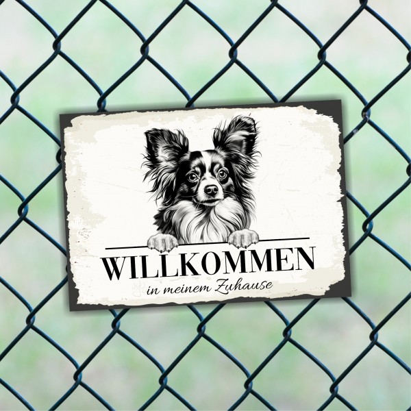 Hundeschild Willkommen Zuhause Papillon Zwergspaniel Schild Achtung Spruch