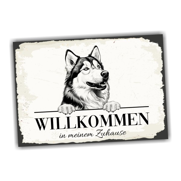 Hundeschild Willkommen Zuhause Husky Siberian Schild Achtung Spruch