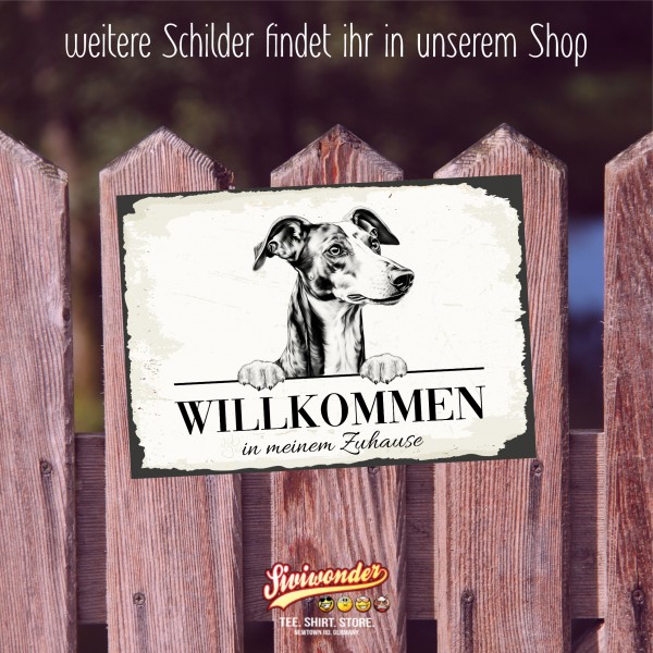 Hundeschild Willkommen Zuhause Greyhound Windhund Schild Achtung Spruch