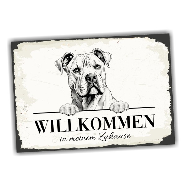 Hundeschild Willkommen Zuhause American Bulldog Schild Achtung Zaun Frau Spruch Türschild Hundeschild Warnschild Design by Siviwonder